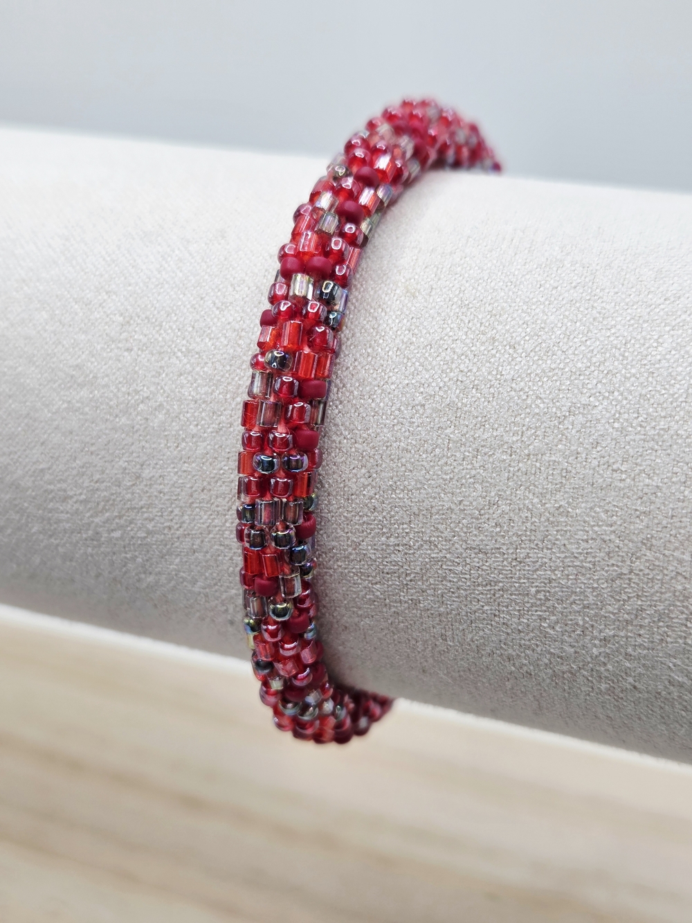 Handcrafted Red Seed Bead Roll on Bracelet - Women Jewelry